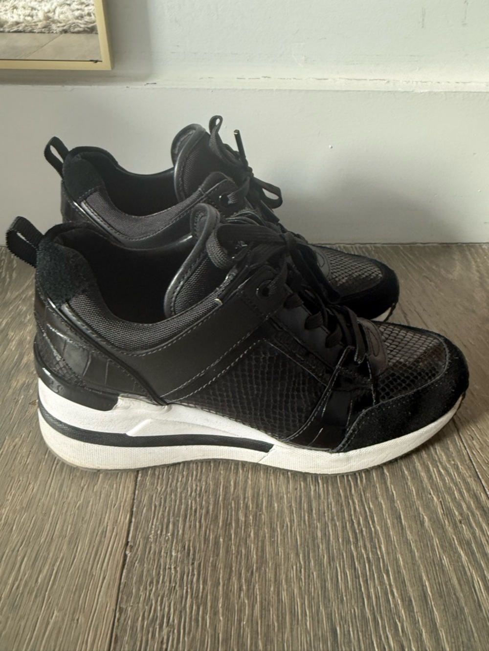 Michael Kors Black and White Wedge Sneakers